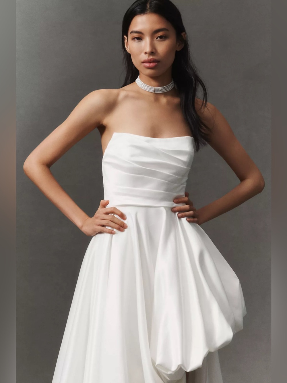 Mac Duggal Strapless Asymmetric Satin Bubble Maxi Dress - Picture 5 of 9